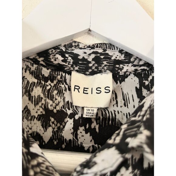 Reiss Womens Black & White Abstract Button-Up Blouse Size 6 Long Sleeve Casual - Picture 2 of 9